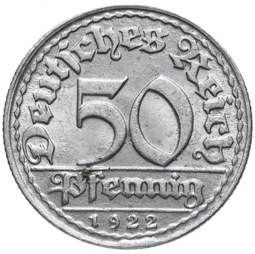 Германия (Веймарская республика)  50 пфеннигов (pfennig) 1922 D, реверс