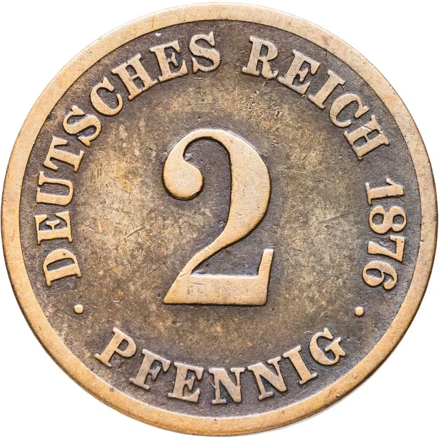 Германия 2 пфеннига (pfennig) 1876 C  знак монетного двора: "C" - Франкфурт-на-Майне