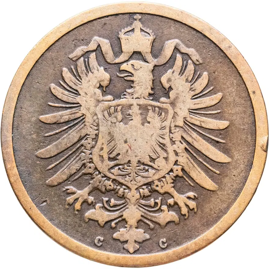 Германия 2 пфеннига (pfennig) 1876 C  знак монетного двора: "C" - Франкфурт-на-Майне, реверс