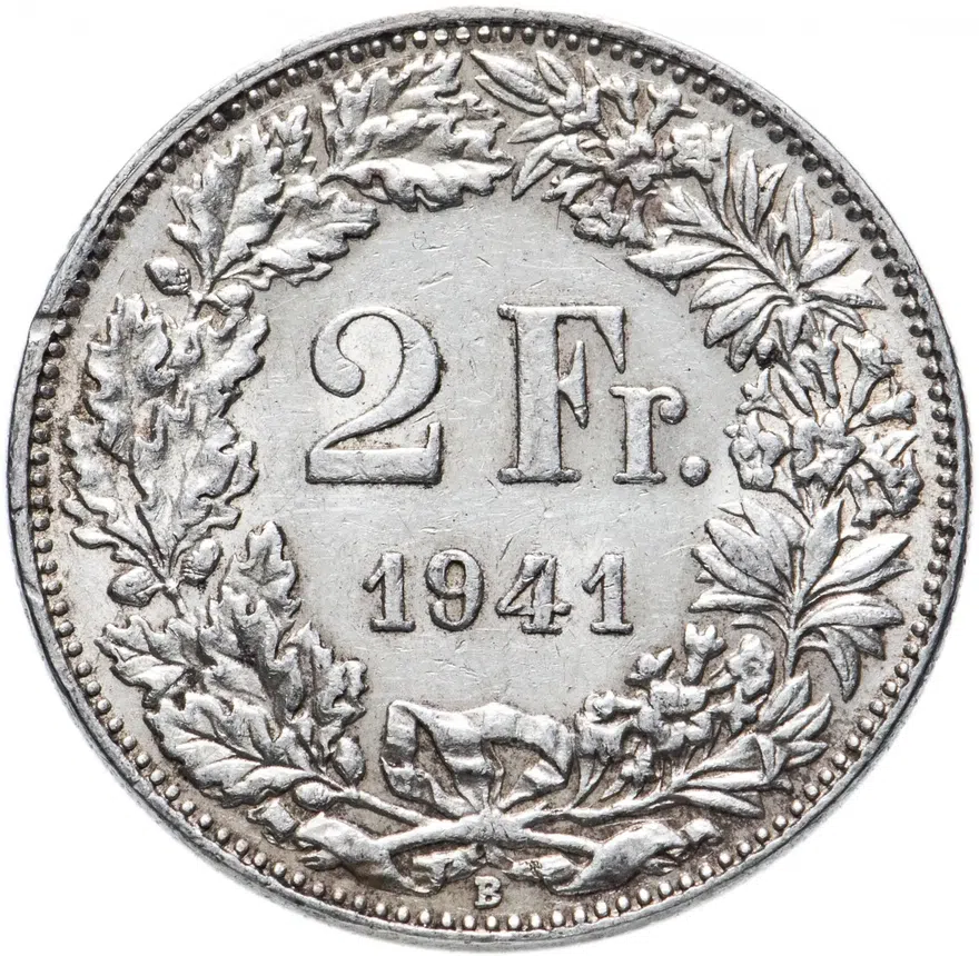 Швейцария 2 франка (francs) 1941, реверс