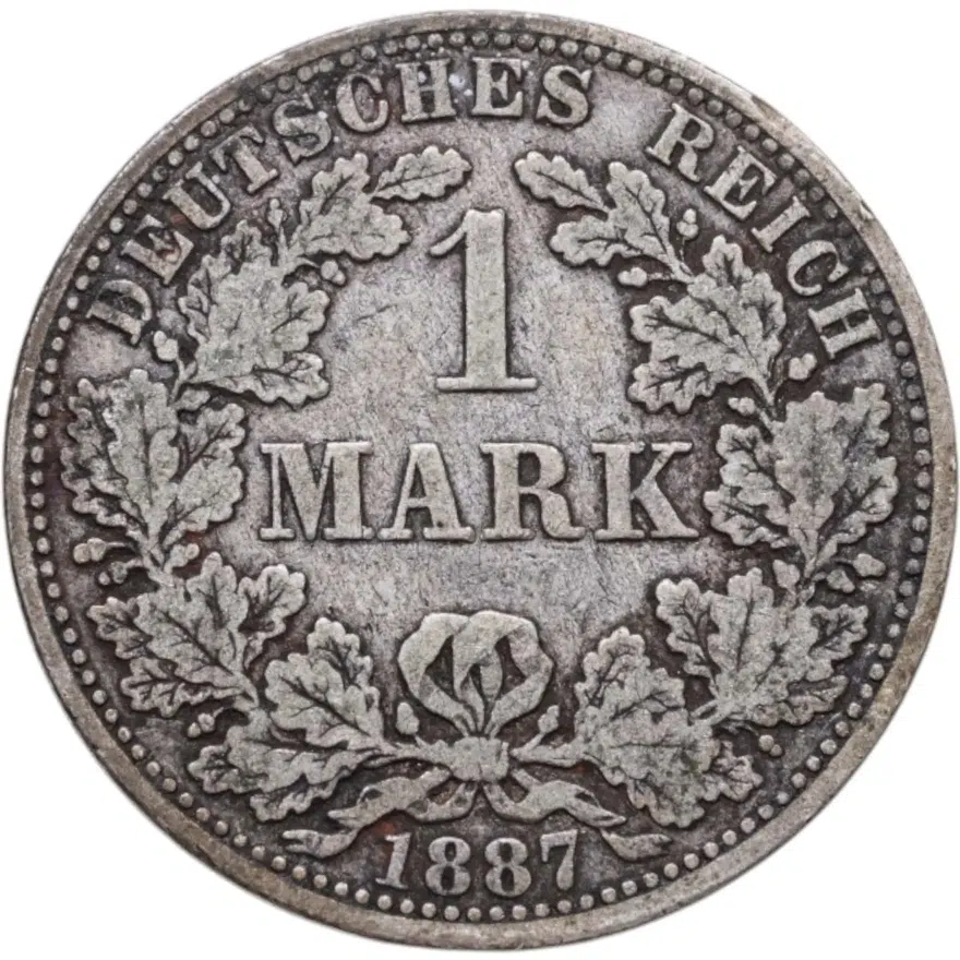 Германия (Германская Империя) 1 марка (mark) 1887, знак монетного двора: "A" - Берлин, аверс