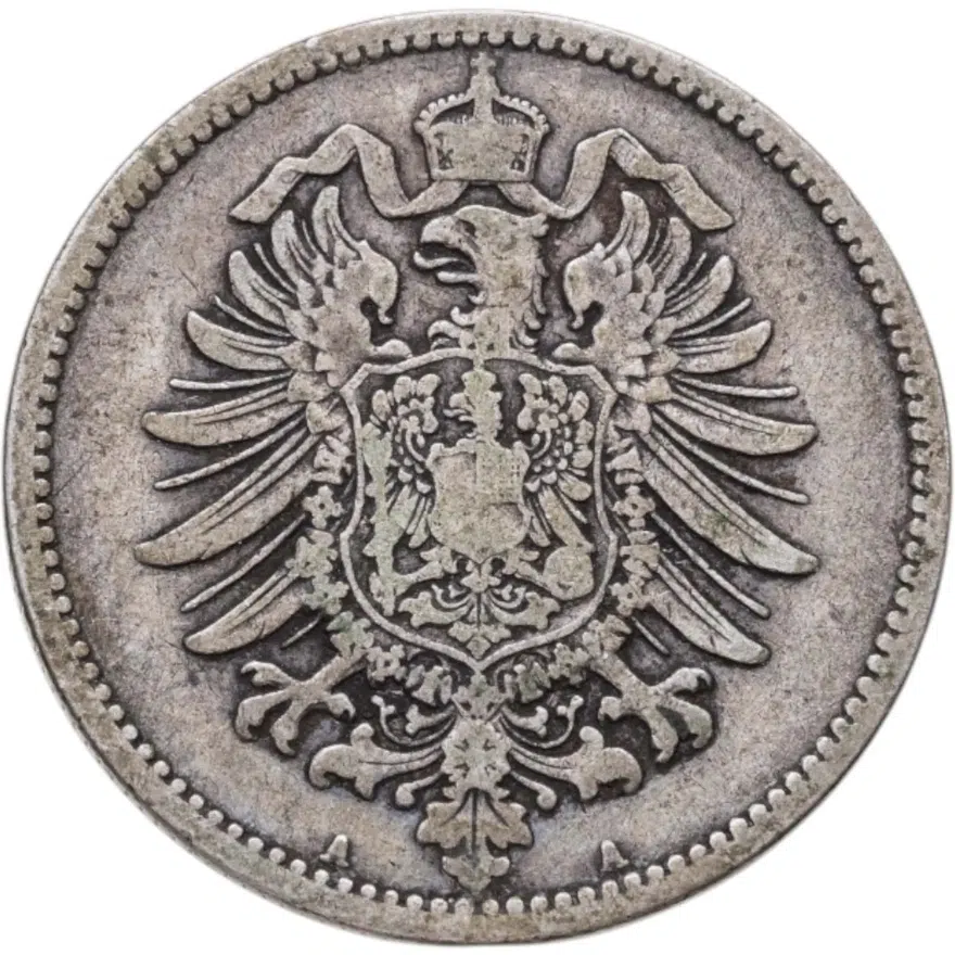 Германия (Германская Империя) 1 марка (mark) 1887, знак монетного двора: "A" - Берлин, реверс