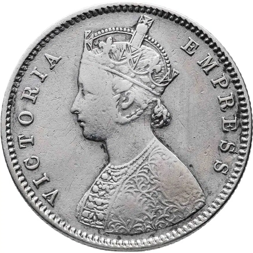 Индия (Британская) 1/2 рупии (rupee) 1885 B  знак монетного двора: "B" - Бомбей, реверс