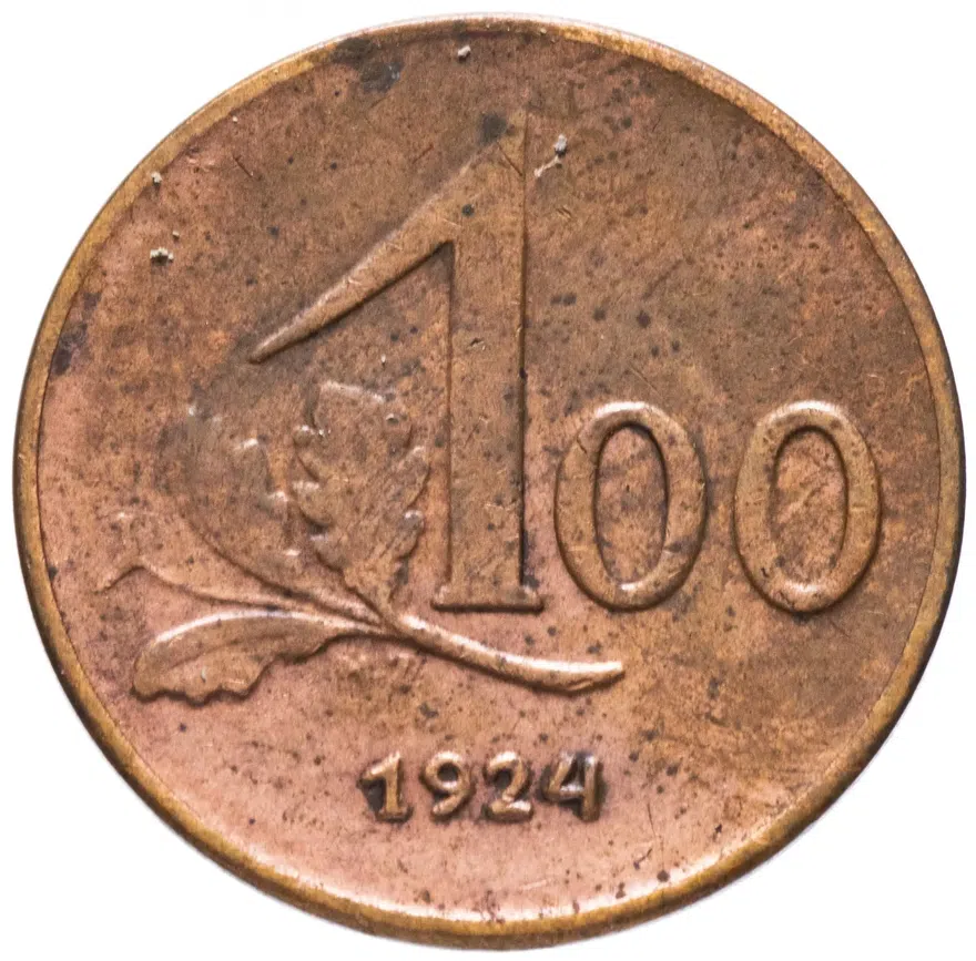 Австрия 100 крон (kronen) 1924, аверс