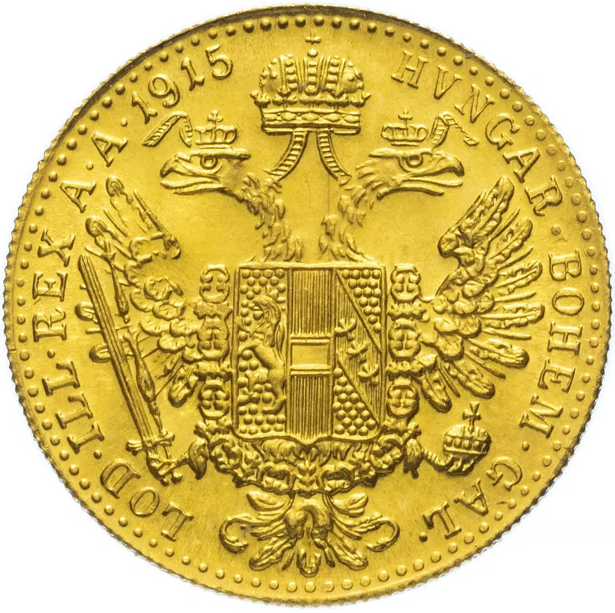 Австро-Венгрия 1 дукат 1915 рестрайк (новодел), монета для Венгрии, реверс
