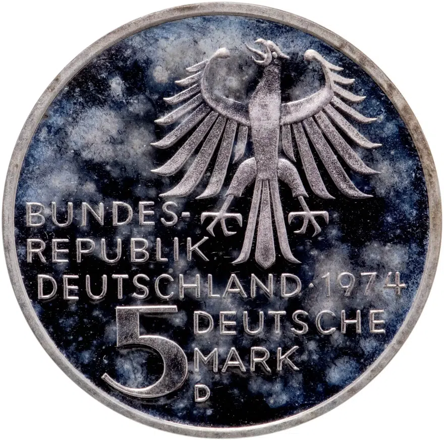 Германия 5 марок (deutsche mark) 1974  250 лет со дня рождения Иммануила Канта, реверс