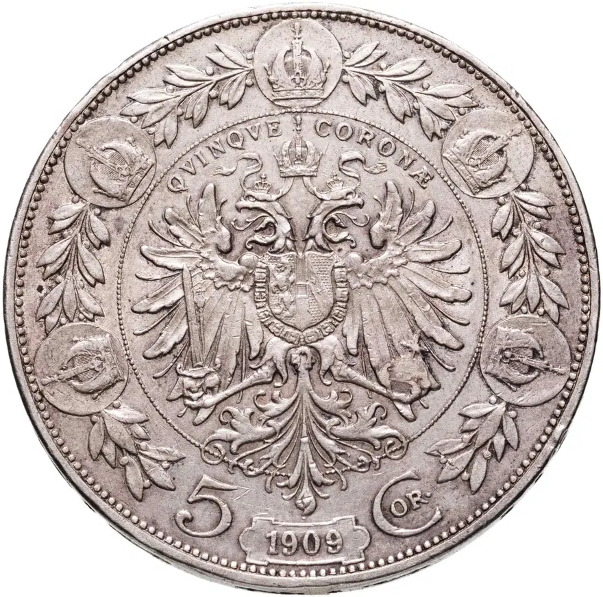 Австрия 5 крон (corona) 1909   голова большая, аверс