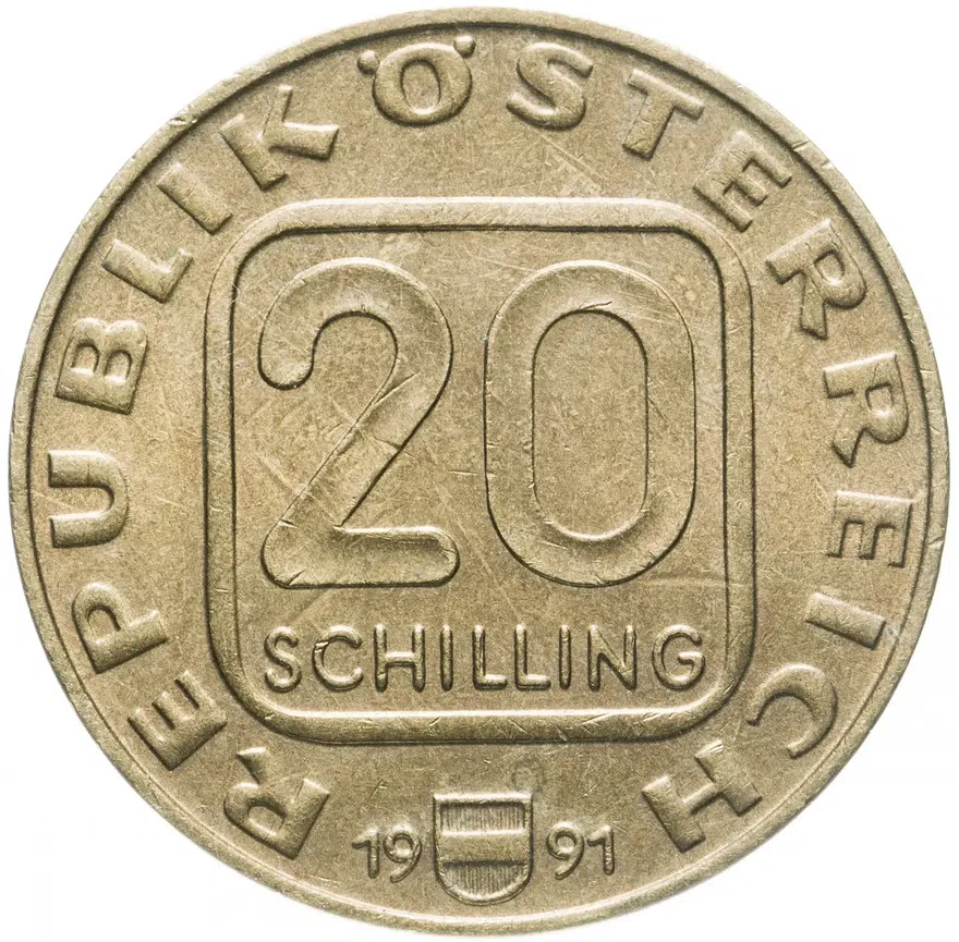 Австрия 20 шиллингов (shillings) 1991  Земли Австрии - Тироль, аверс