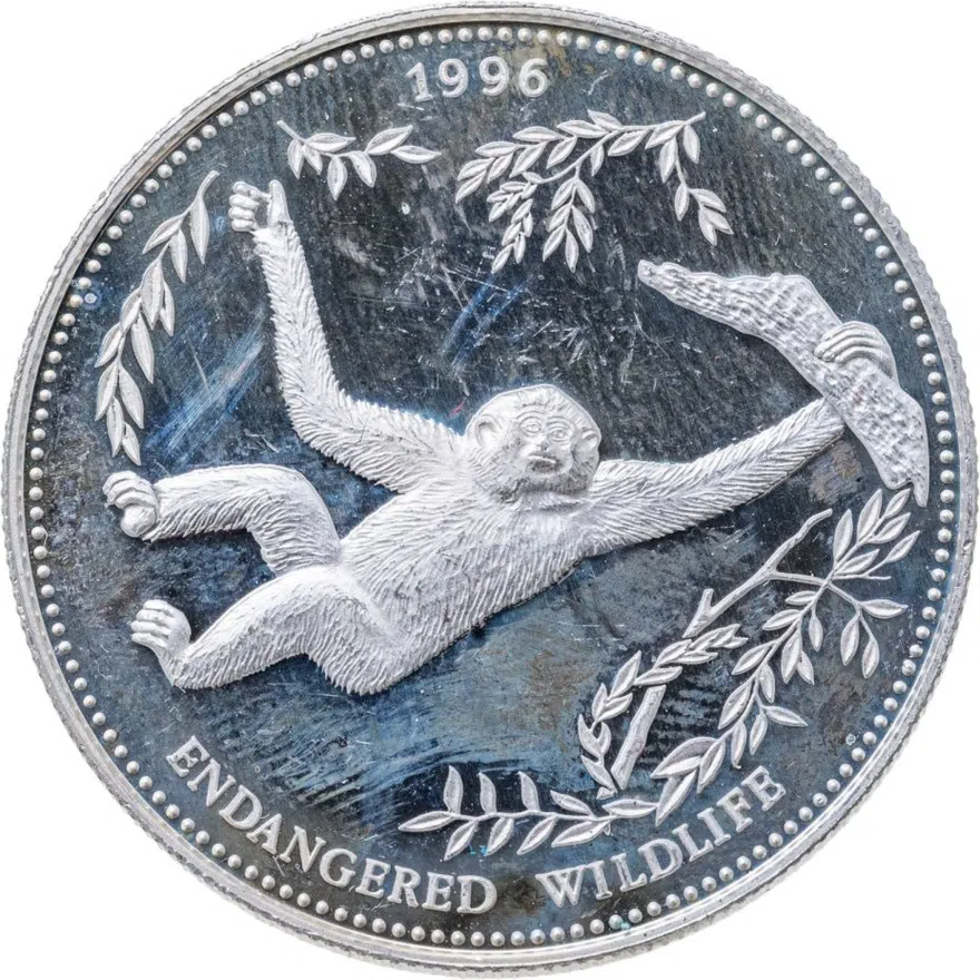 Лаос 1000 кипов (kip) 1996  Вымирающие виды - Гиббон, реверс