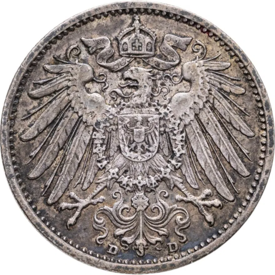 Германия 1 марка 1911 Знак монетного двора: "D" - Мюнхен, реверс