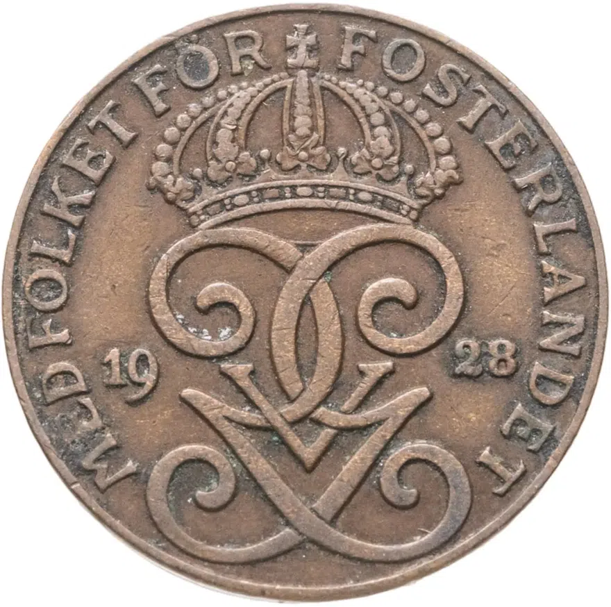 Швеция 2 эре (ore) 1928, реверс