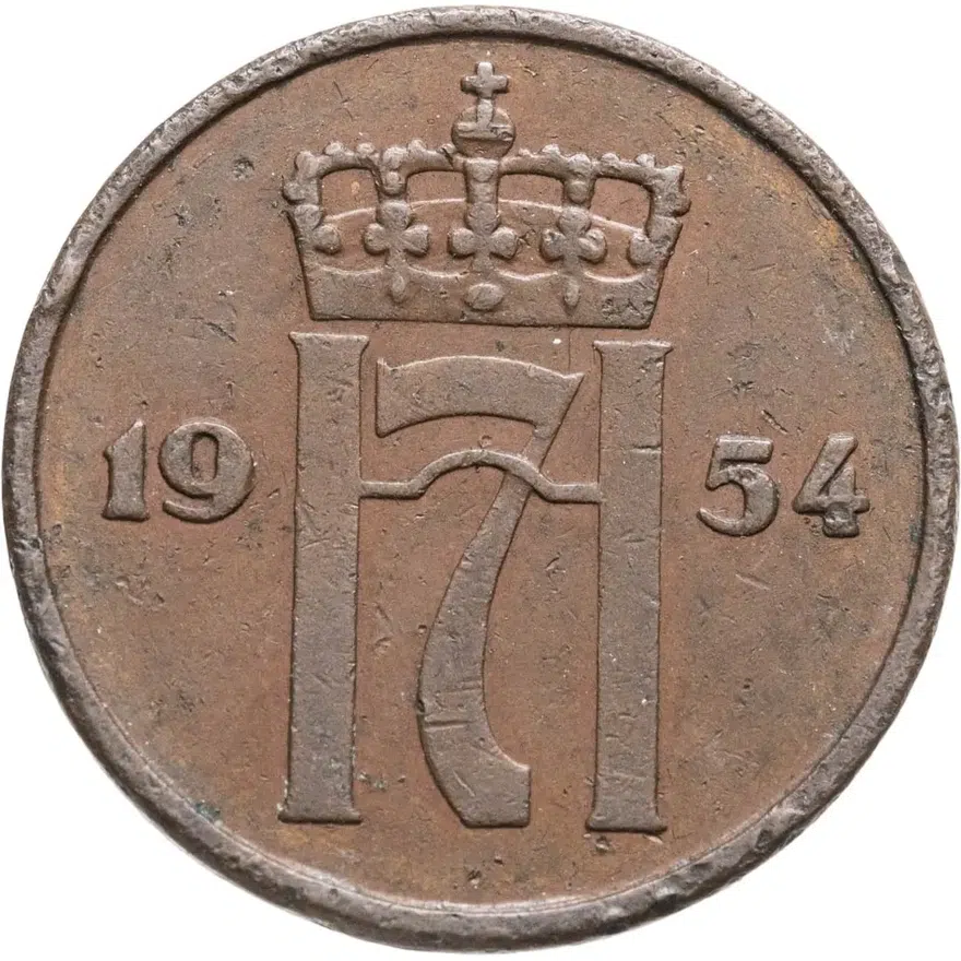 Норвегия 5 эре (ore) 1954, реверс