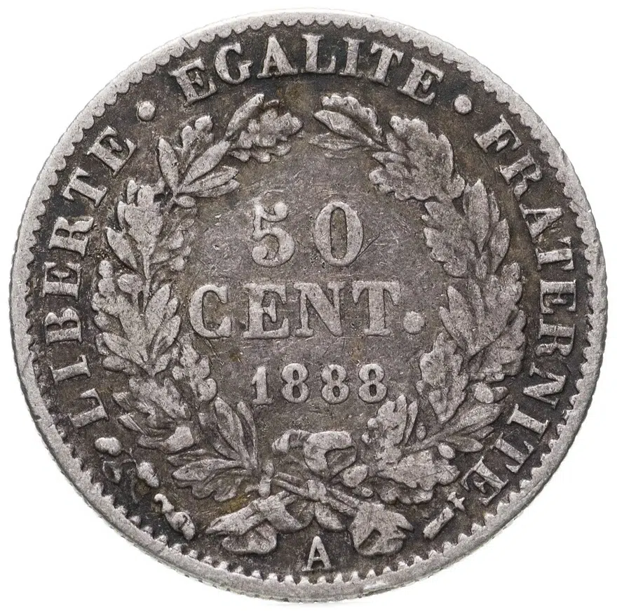 Франция 50 сантимов (centimes) 1888, реверс