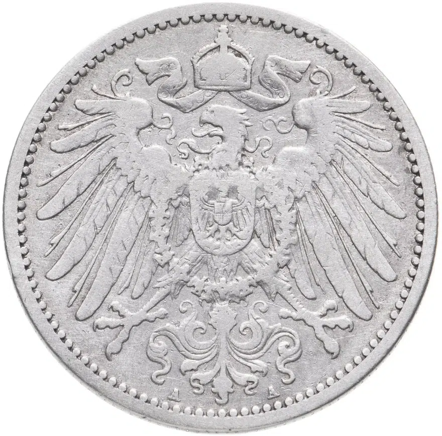 Германия 1 марка (mark) 1892 A  знак монетного двора: "A" - Берлин, аверс