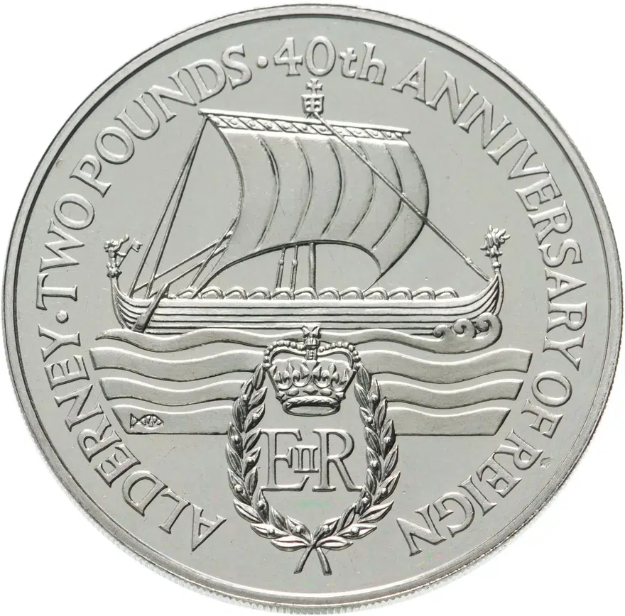 Олдерни 2 фунта (pounds) 1992  40 лет правлению Королевы Елизаветы II