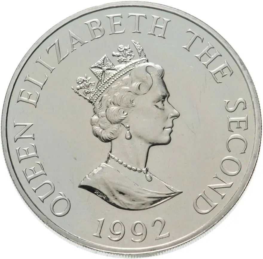 Олдерни 2 фунта (pounds) 1992  40 лет правлению Королевы Елизаветы II, реверс