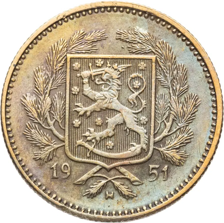 Финляндия 5 марок (markkaa) 1951, реверс
