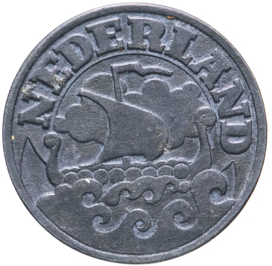 Нидерланды 25 центов (cents) 1941   Лодка на аверсе /Цинк/, реверс
