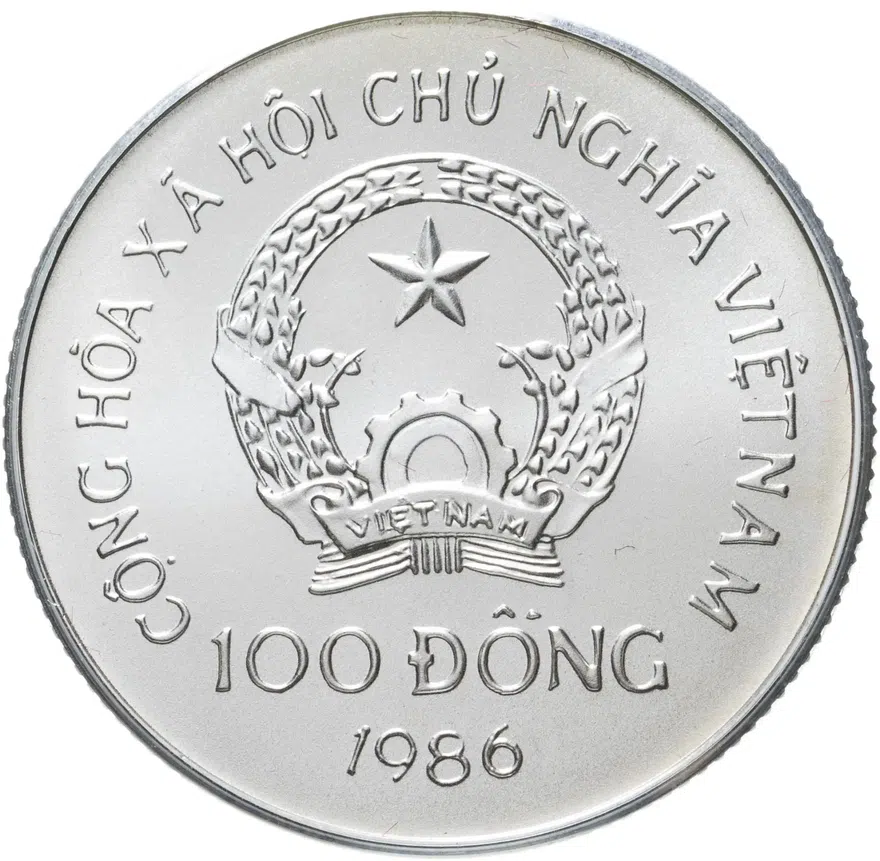 Вьетнам 100 донгов (dong) 1986  XXIV летние Олимпийские Игры, Сеул 1988 - Фехтовальщик Ребристый гурт, реверс