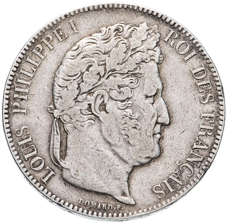 Франция 5 франков (francs) 1843 "W", реверс