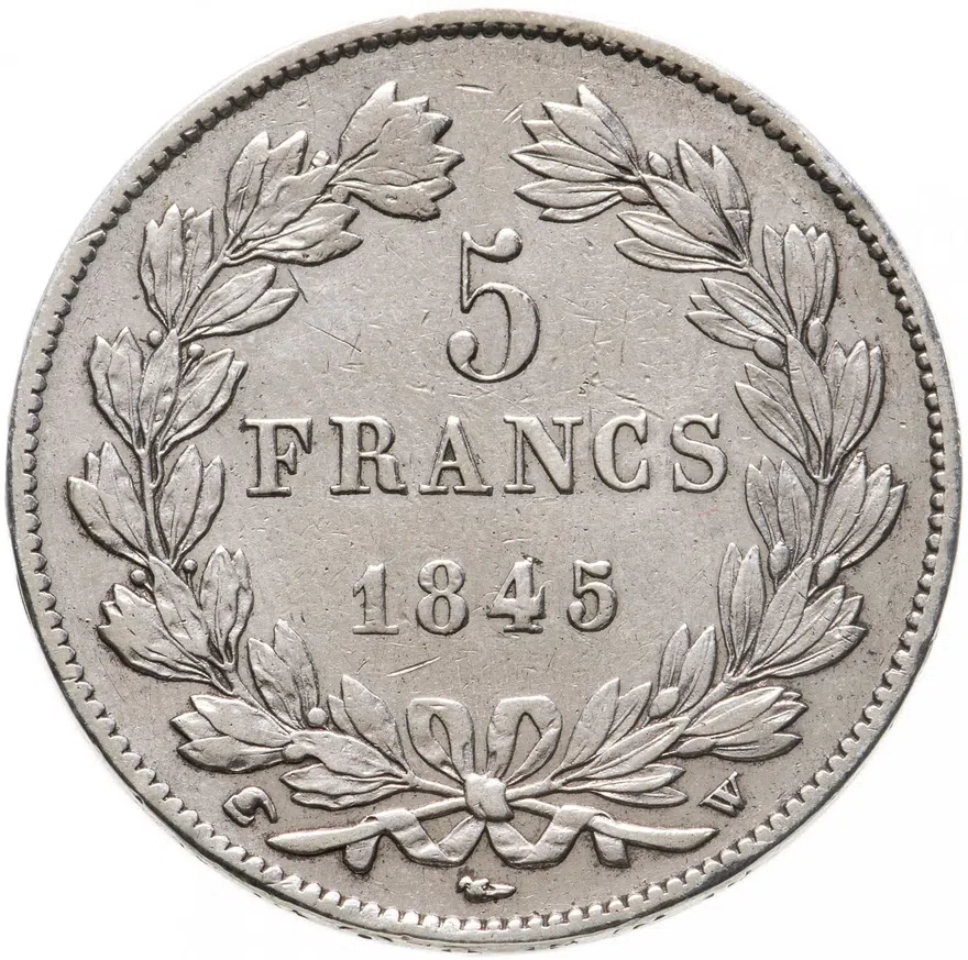 5 франков (francs) 1845, реверс
