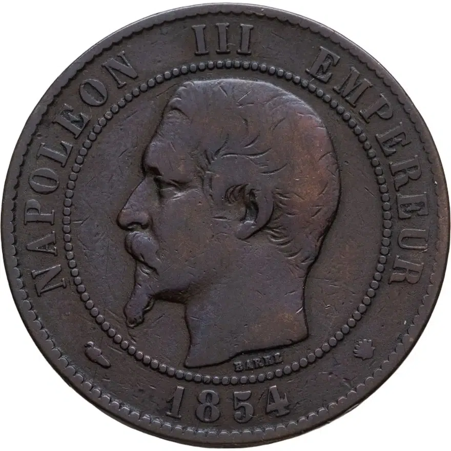Франция 10 сантимов (centimes) 1854 MA  знак монетного двора: "MA" - Марсель