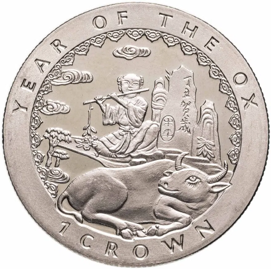 Остров Мэн 1 крона (crown) 1997  Китайский гороскоп - год быка, аверс