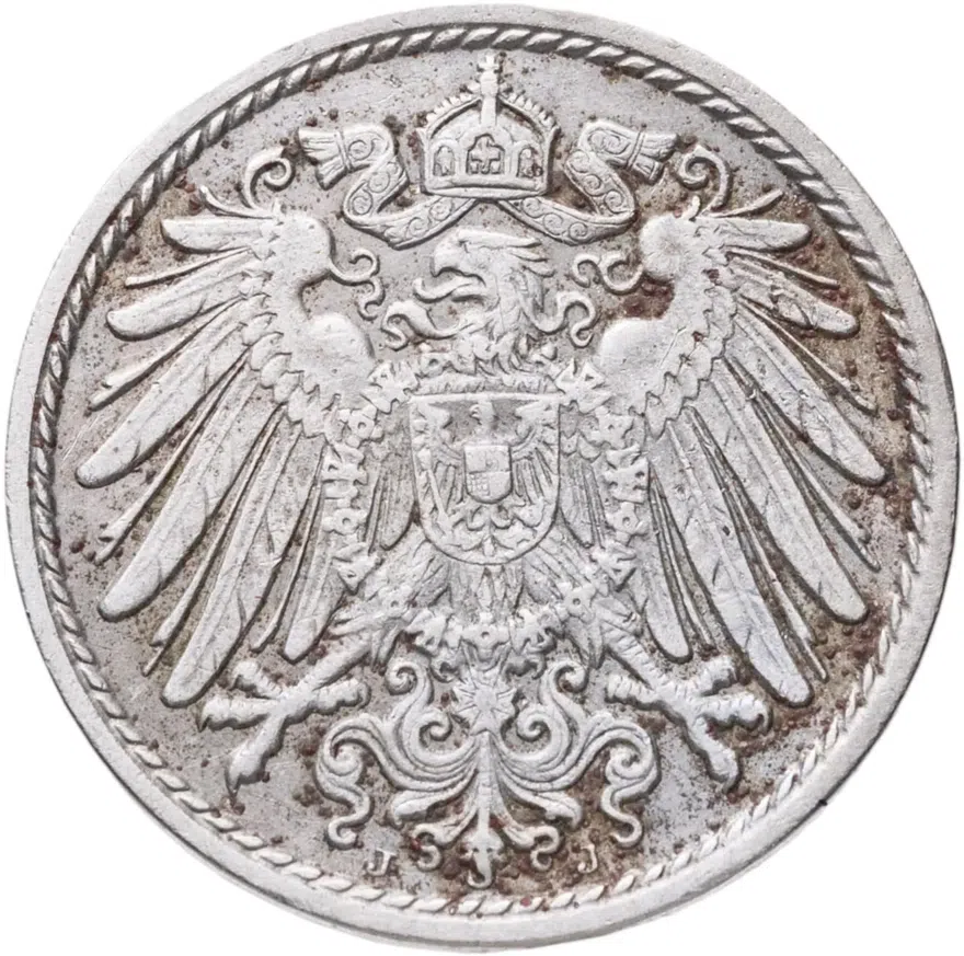 Германия 5 пфеннигов (pfennig) 1914 J  знак монетного двора: "J" - Гамбург, реверс