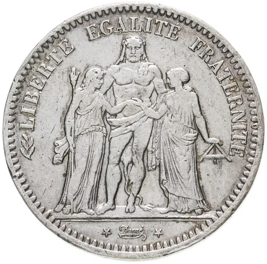 5 франков (francs) 1849 A Геркулес знак монетного двора: "A" - Париж