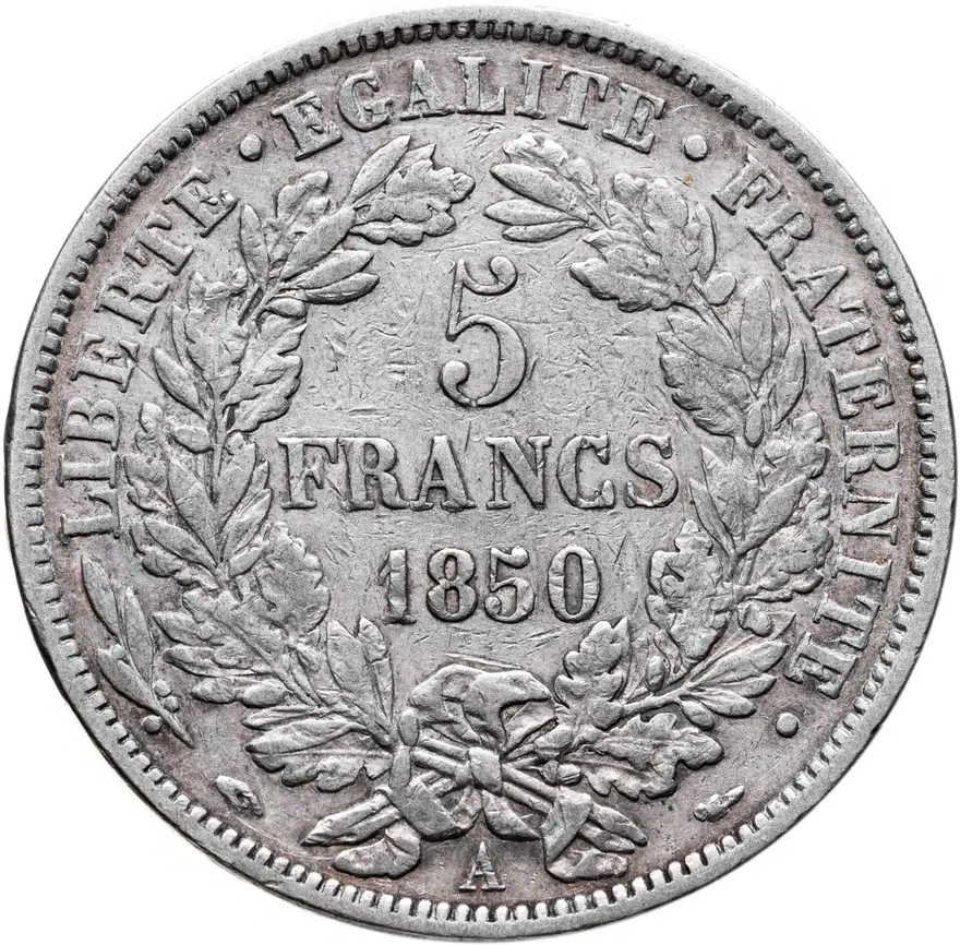 Франция 5 франков (francs) 1850 A