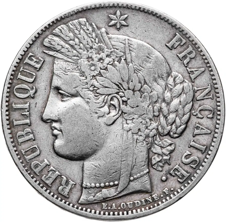 Франция 5 франков (francs) 1850 A, реверс