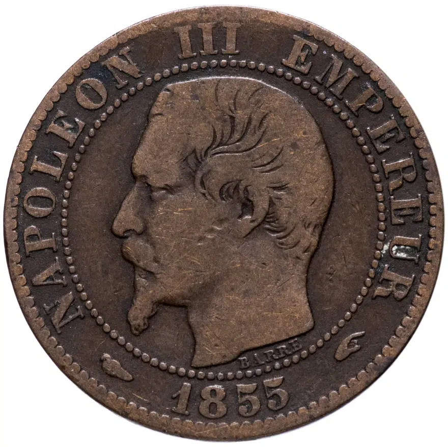 Франция 5 сантимов (centimes) 1855 A, реверс