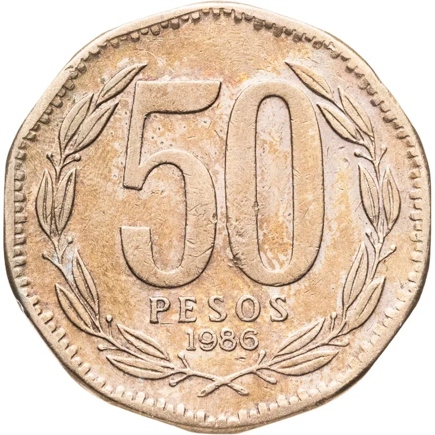 Чили 50 песо (pesos) 1986, аверс