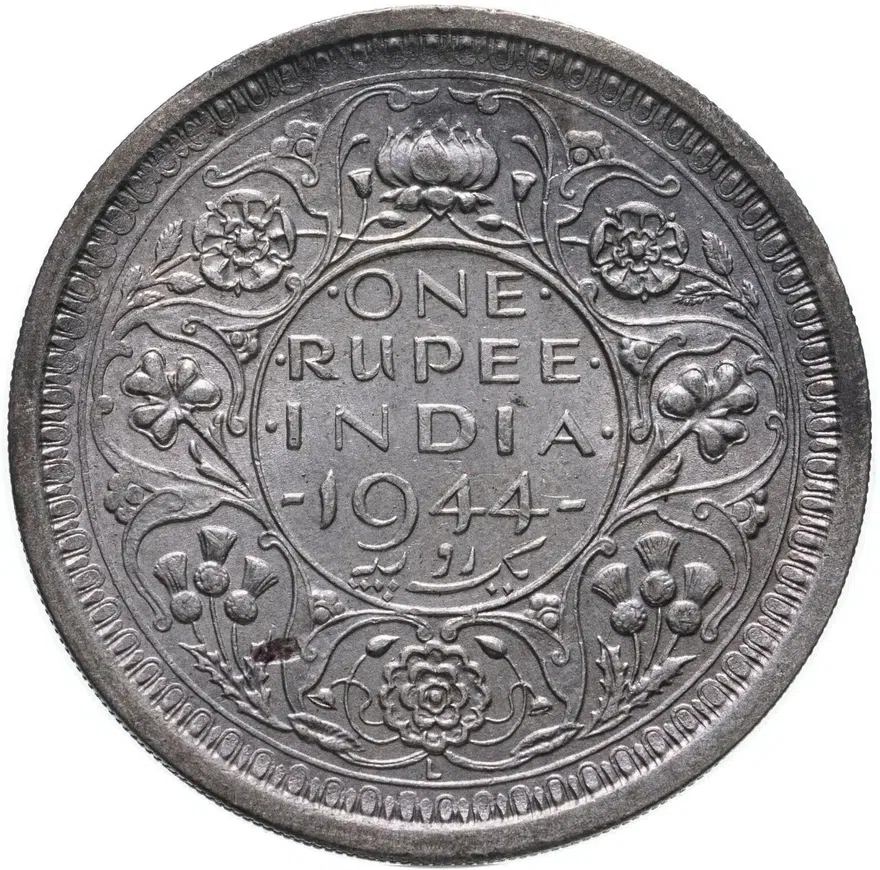 Индия (Британская) 1 рупия (rupee) 1944 L  знак монетного двора: "L" - Лахор, аверс