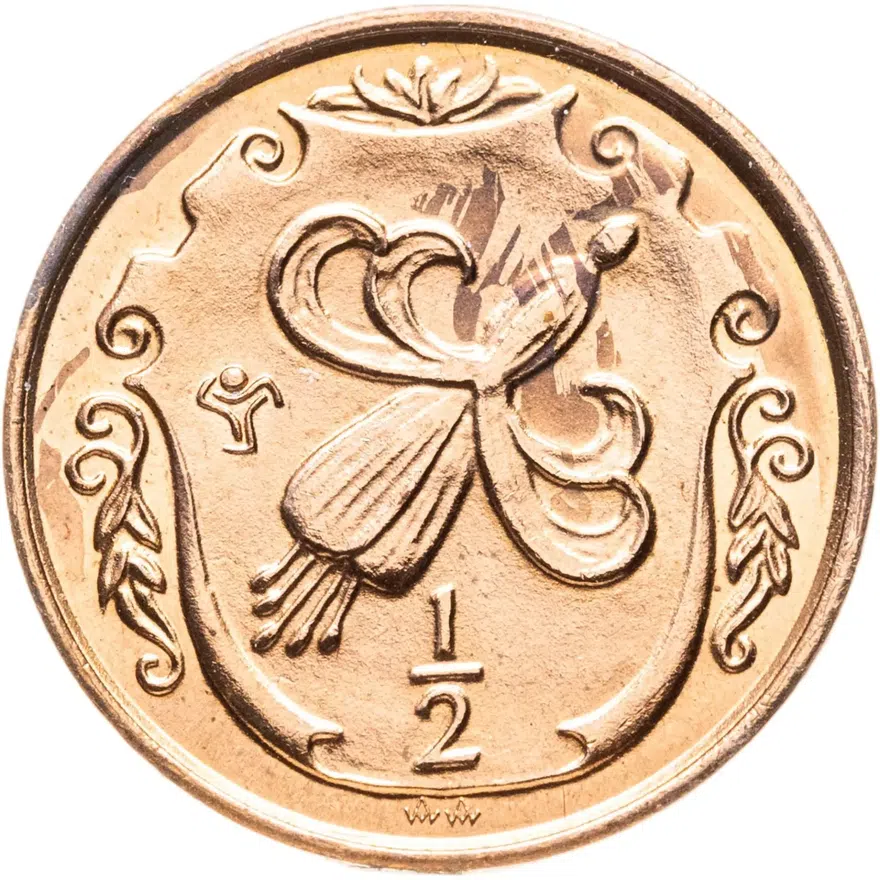 Остров Мэн 1/2 пенни (penny) 1985 отметка "AA" на реверсе