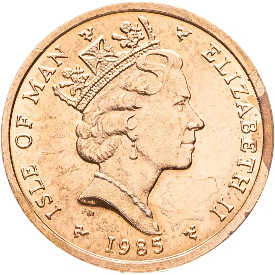 Остров Мэн 1/2 пенни (penny) 1985 отметка "AA" на реверсе, реверс