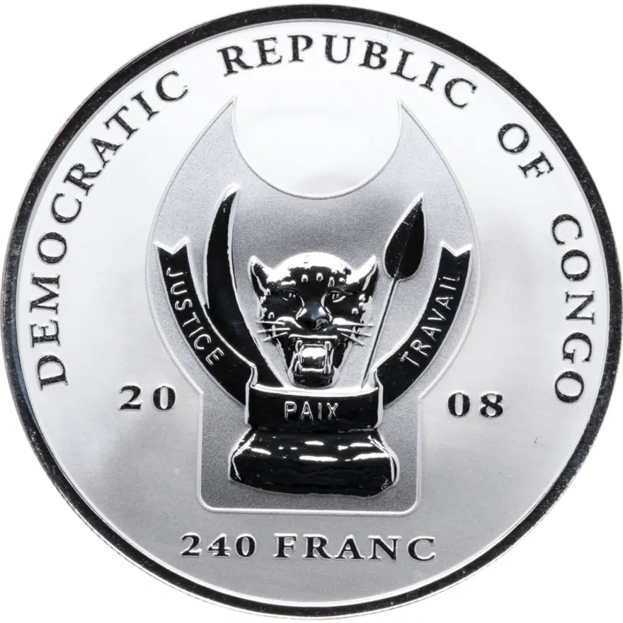 Конго 240 франков 2008 "Большая пятёрка Африки - Лев", аверс
