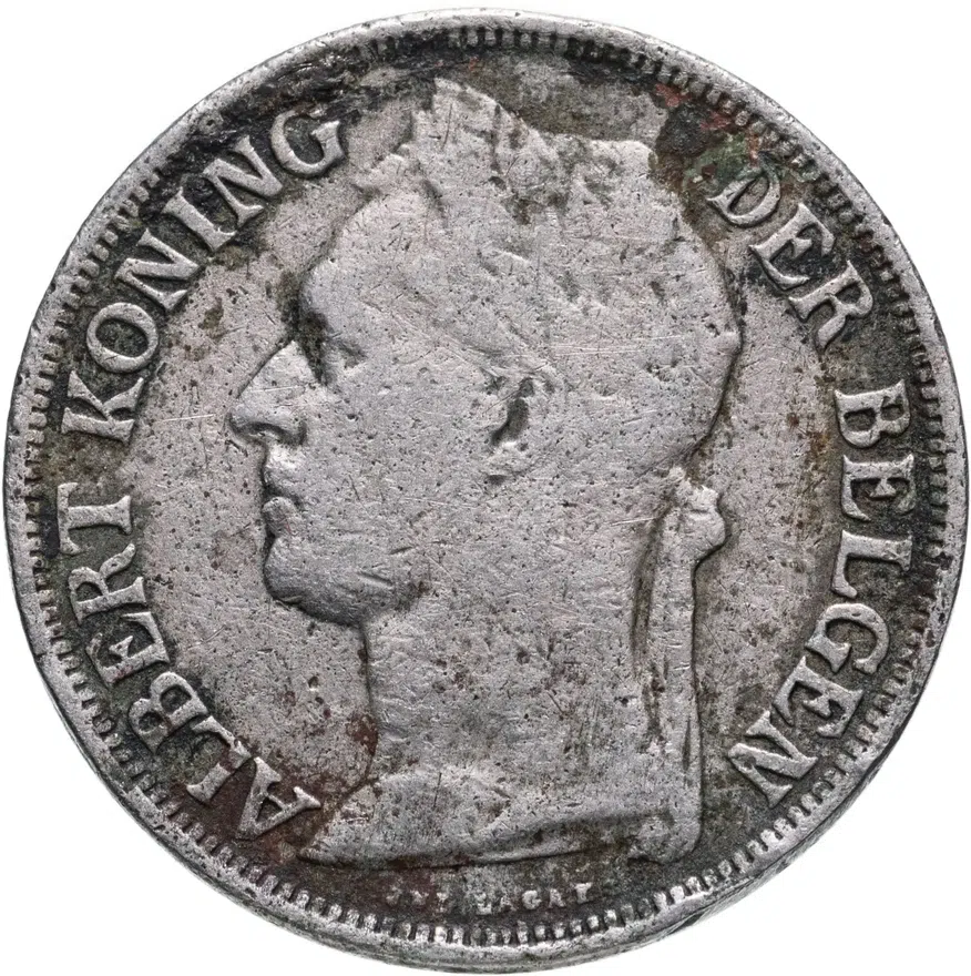 Бельгийское Конго 1 франк (franc) 1926   надпись на голландском - "ALBERT KONING DER BELGEN", реверс