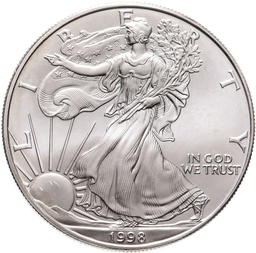США 1 доллар (dollar) 1998  Американский серебряный орёл Без отметки монетного двора, реверс
