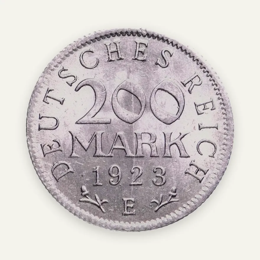 Германия 200 марок 1923 E знак монетного двора "E" — Мульденхюттен, аверс