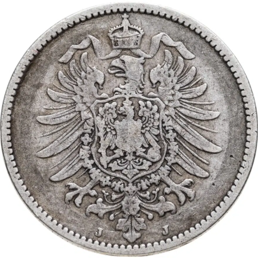 Германия 1 марка (mark) 1881 J  знак монетного двора: "J" - Гамбург, реверс