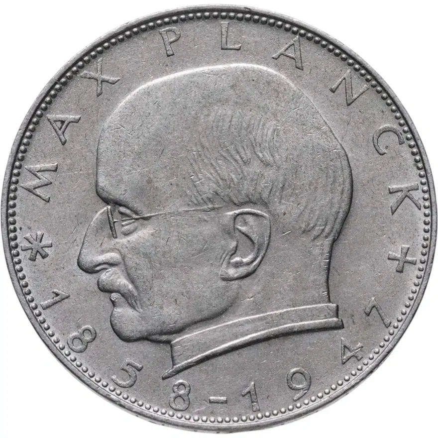 Германия (ФРГ) 2 марки 1966 Макс Планк знак монетного двора: "D" - Мюнхен, реверс