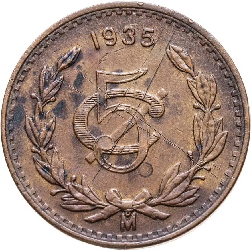 Мексика 5 сентаво (centavos) 1935, реверс