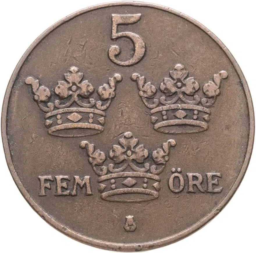 Швеция 5 эре (ore) 1929, аверс