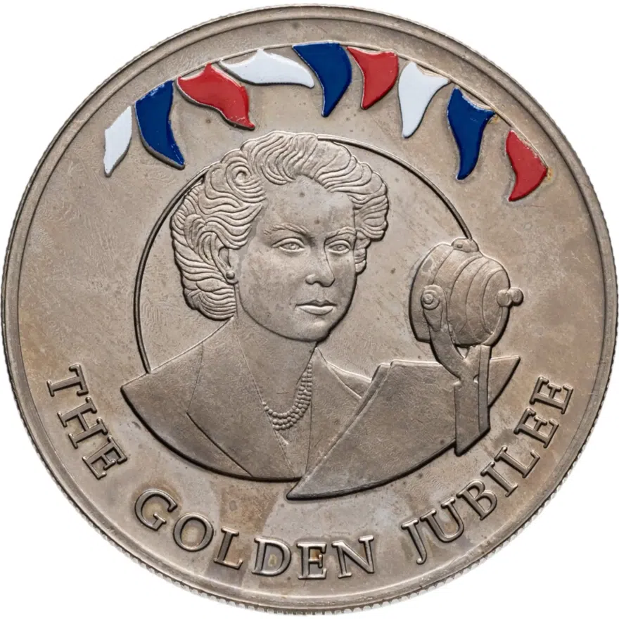Фолклендские острова 50 пенсов (pence) 2002 "50 лет правлению Королевы Елизаветы II - микрофон" цветное покрытие
