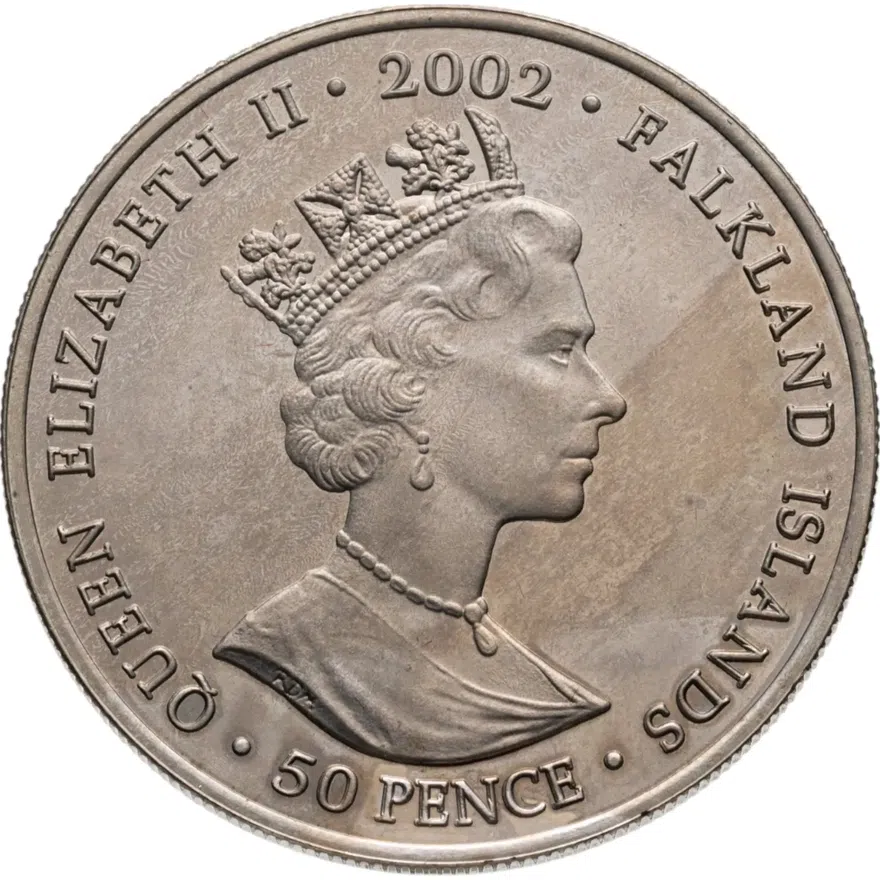 Фолклендские острова 50 пенсов (pence) 2002 "50 лет правлению Королевы Елизаветы II - микрофон" цветное покрытие, реверс
