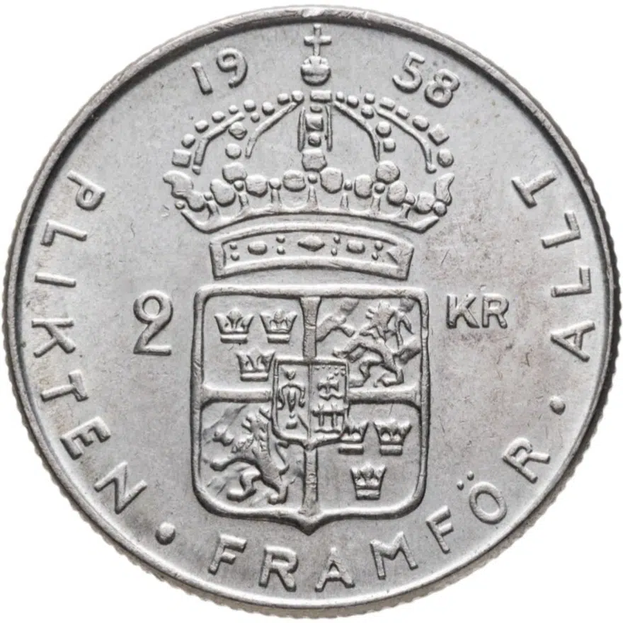 Швеция 2 кроны (kronor) 1958, аверс