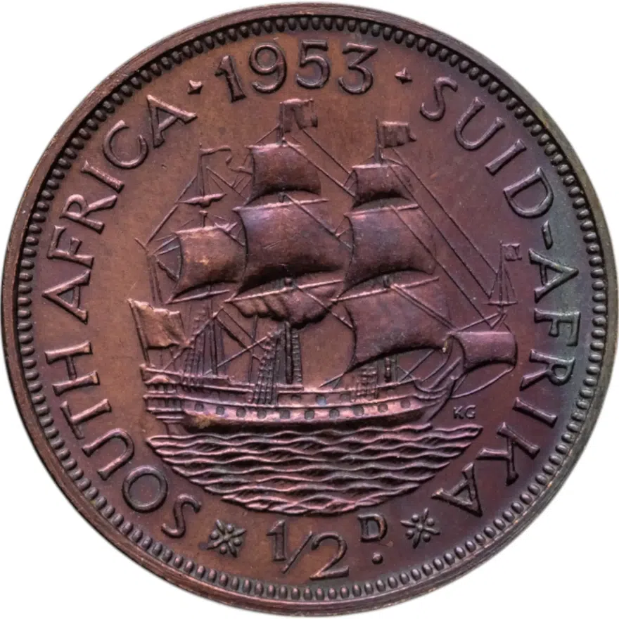 ЮАР 1/2 пенни (penny) 1953