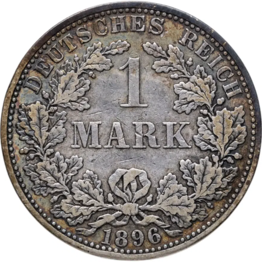 Германия 1 марка (mark) 1896 A  знак монетного двора: "A" - Берлин, аверс