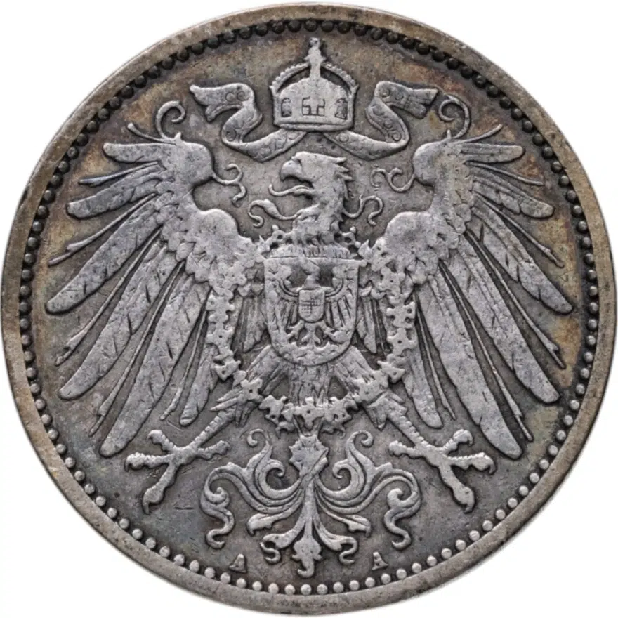 Германия 1 марка (mark) 1896 A  знак монетного двора: "A" - Берлин, реверс